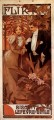 Flirt Calendrier 1899 Art Nouveau tchèque Alphonse Mucha